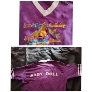 Vintage 80s Butterfly Glitter Graphic Baby Doll Shirt XL Gulf Coast Sportswear